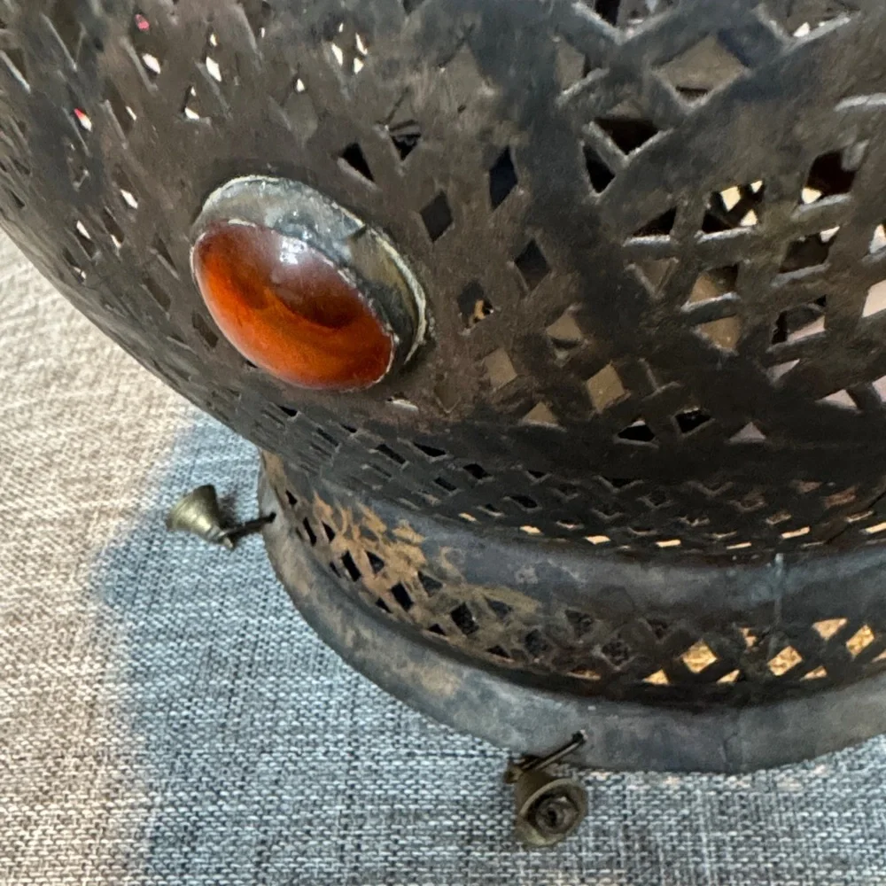 Vintage moroccan Metal Lantern with Red, Blue, and Orange Accents